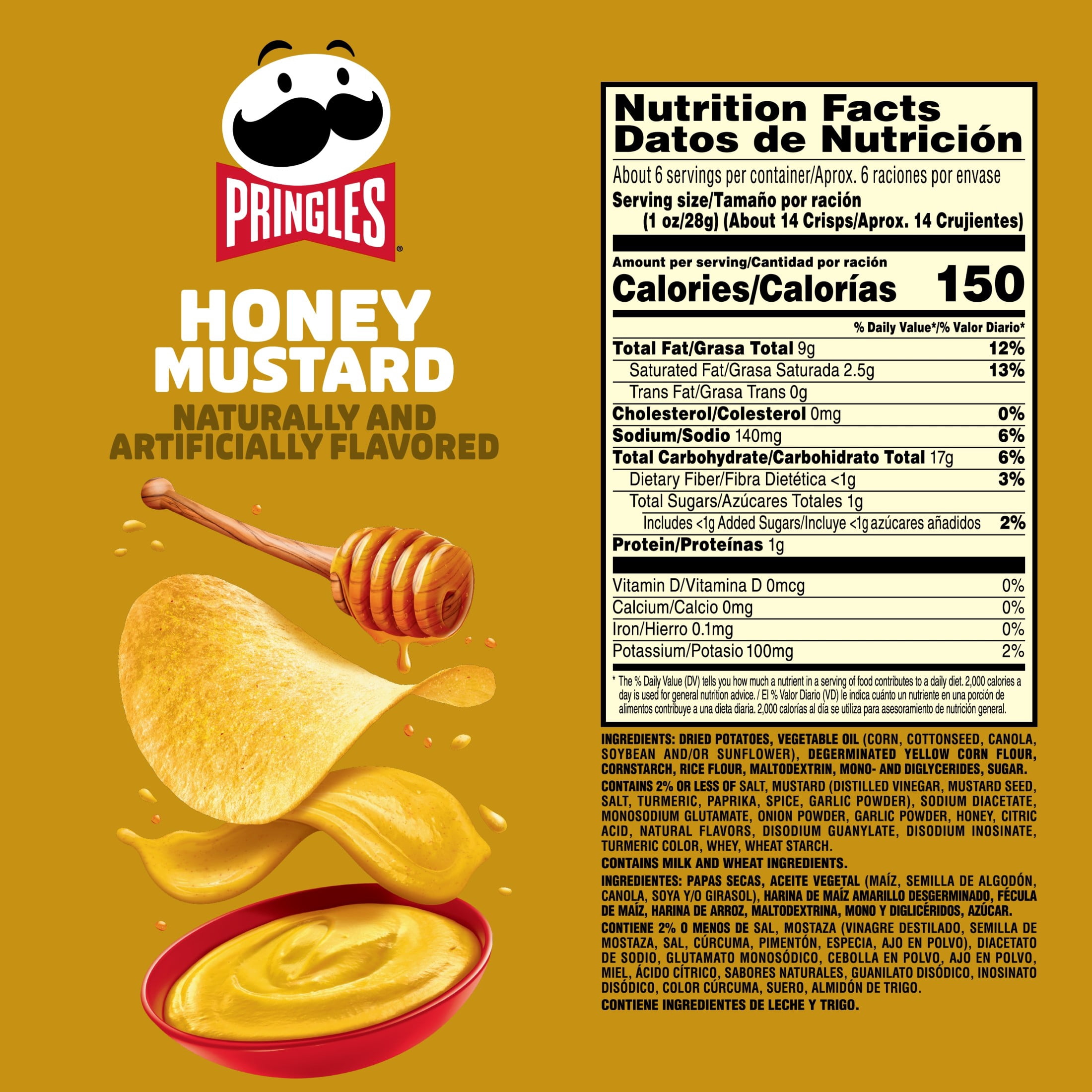 (7 pack) Pringles Honey Mustard Potato Crisps Chips, Lunch Snacks, 5.5 oz Canister