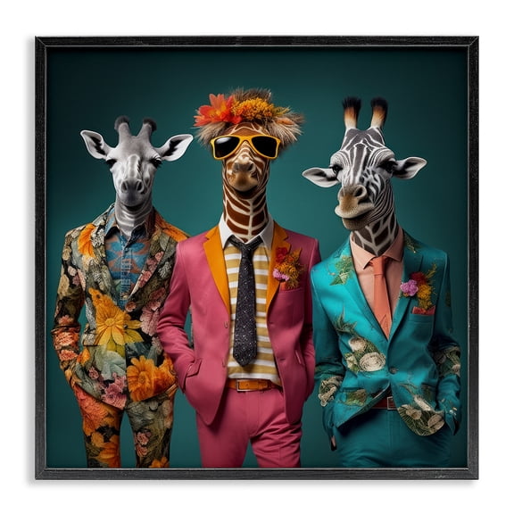 Stupell Industries Art Deco Wildlife in Formal Fashion Black Framed Giclee Art, 17 x 17, by Lazar Studio