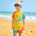 thumbnail image 4 of Ticikt Boys Swim Trunks Cute Panda Surfing Design Swimwear for Toddlers and Kids Two Piece Outfit with Rash Hat,Color:Yellow,Size:5-6 Years, 4 of 8