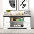 thumbnail image 3 of SSyao Bar Cabinet with Barn 2 Sliding Doors Buffet Farmhouse Storage Cabinet TV Stand (White Body Natural Top), 3 of 10