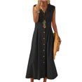 thumbnail image 1 of WIFORNT Robe Longue pour Femmes, Sans Manches à Col Rabattu Boutonnée, Décontractée, de Fête, d'Été, Ligne A, pour Tous les Jours, 1 of 10
