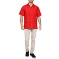 thumbnail image 4 of J. METHOD Men's Short Sleeve Cuban Guayabera Button Down Shirts Classic Embroidered 4 Pockets Casual Top NEMT112 Red XS, 4 of 6