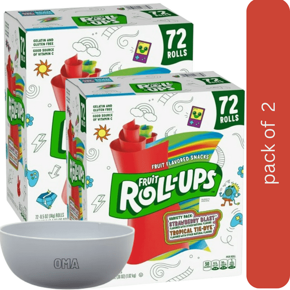 Fruit Roll-Ups Variety Pack, 2 Pack, 0.5 oz., 72 pk with bowl by OMA