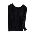 thumbnail image 2 of qelini Women Long Sleeve T-shirt Cotton with Chest Pad Integrated Fall and Winter Loose Solid Color Round-Neck Pullover Blouses Dressy Casual Fashion Lightweight and Black XL, 2 of 7