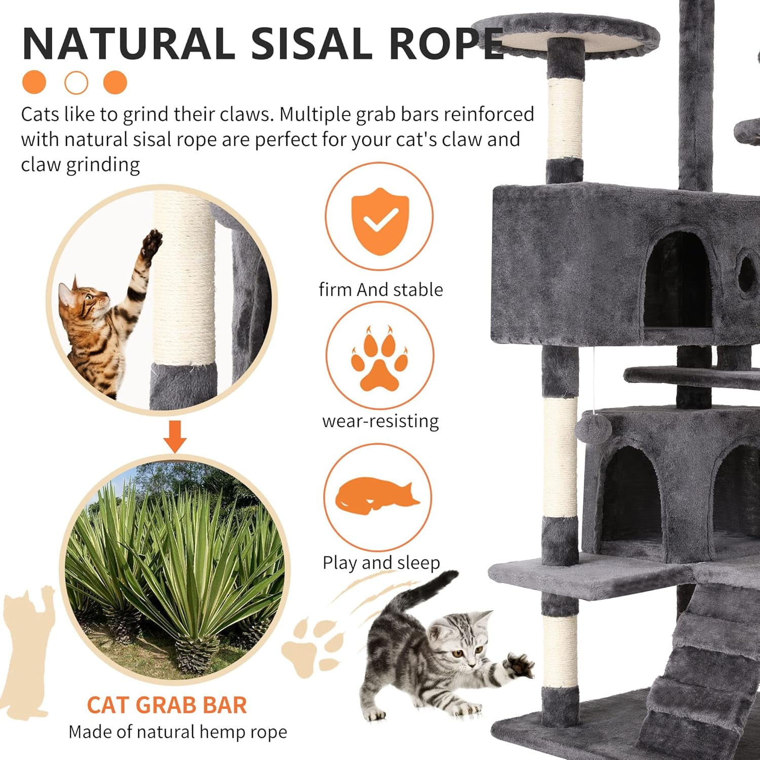 XF XINFENG 54 in Cat Tree Tower Playhouse Multi-Level Pet/Cat Cozy Condo Furniture for Indoor Cats with Scratching Posts Stand House,LIGHT GRAY