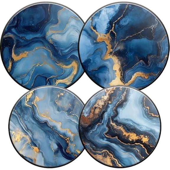 Round Stove Burner Covers For Electric Stove,Fluid Blue Gold Marble Print Gas Stove Burner Covers Set Of 4, 8 Inches And 10 Inches Cooktop Decorative Stove Top Covers