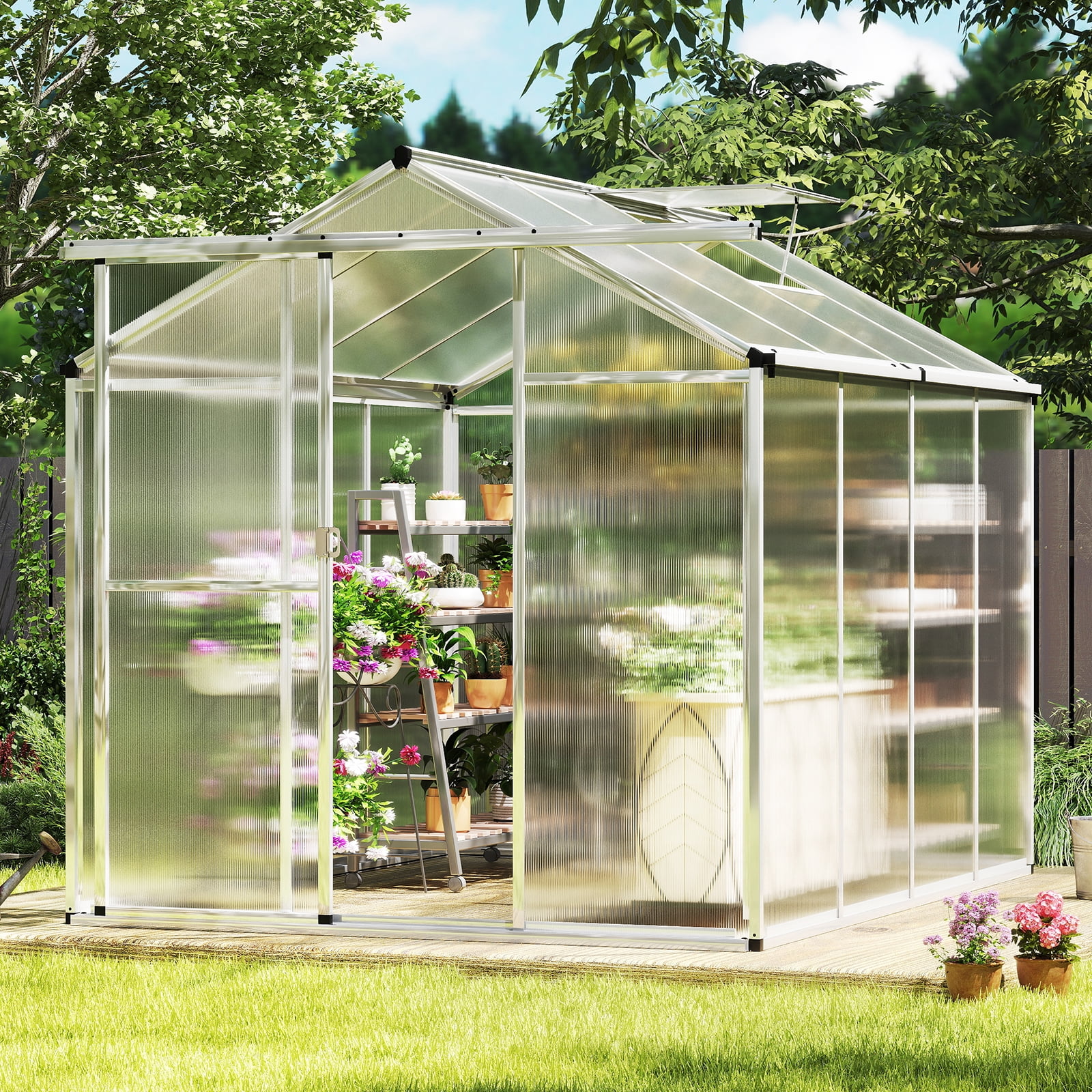 Gymax 6 x 8 FT Greenhouse for Outdoors Large Walk-in Green House w/ Rain Gutters