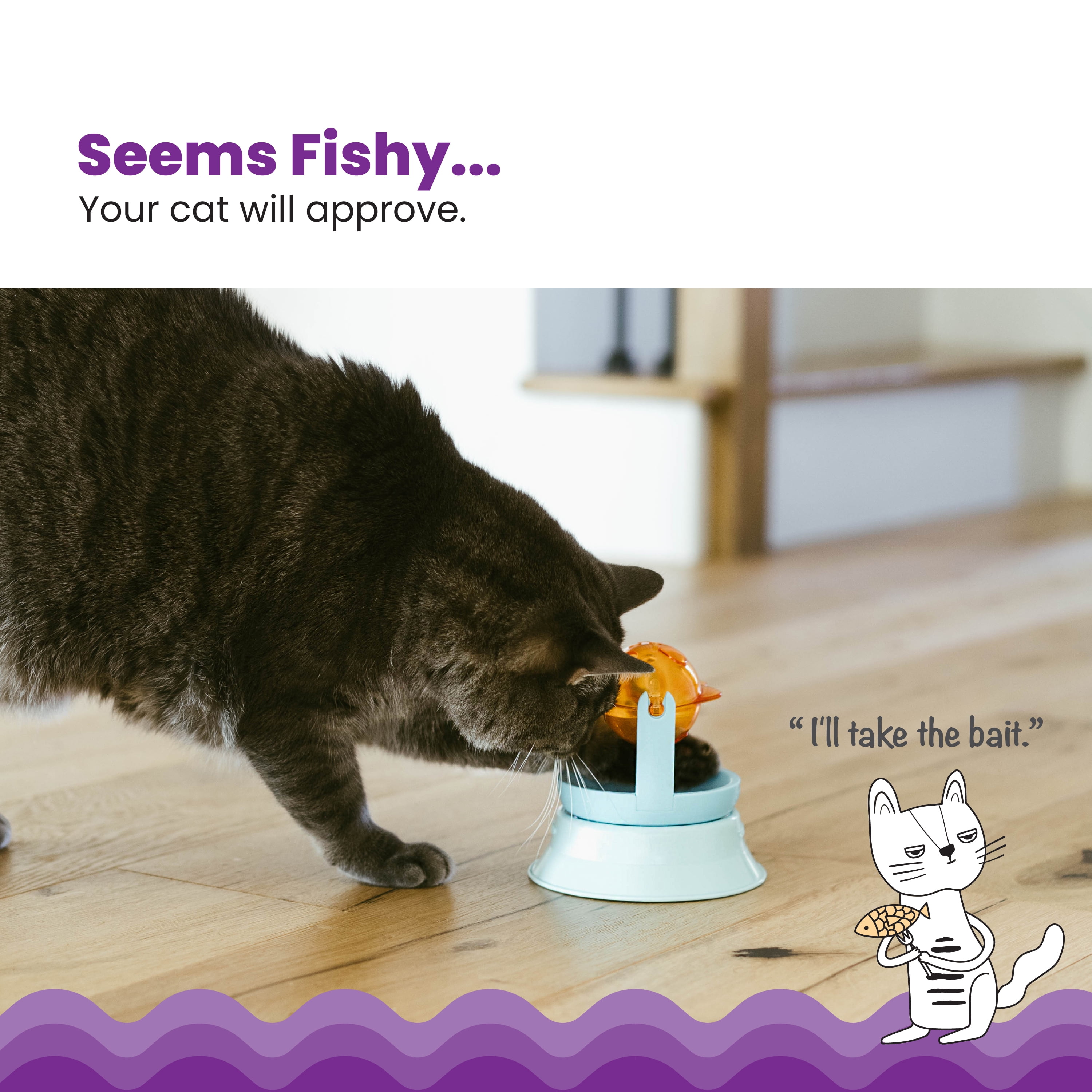 Catstages 2-in-1 Spinning Fish Treat Dispenser Cat Toy – Interactive Puzzle Feeder & Cat Ball Track Add-On, Blue