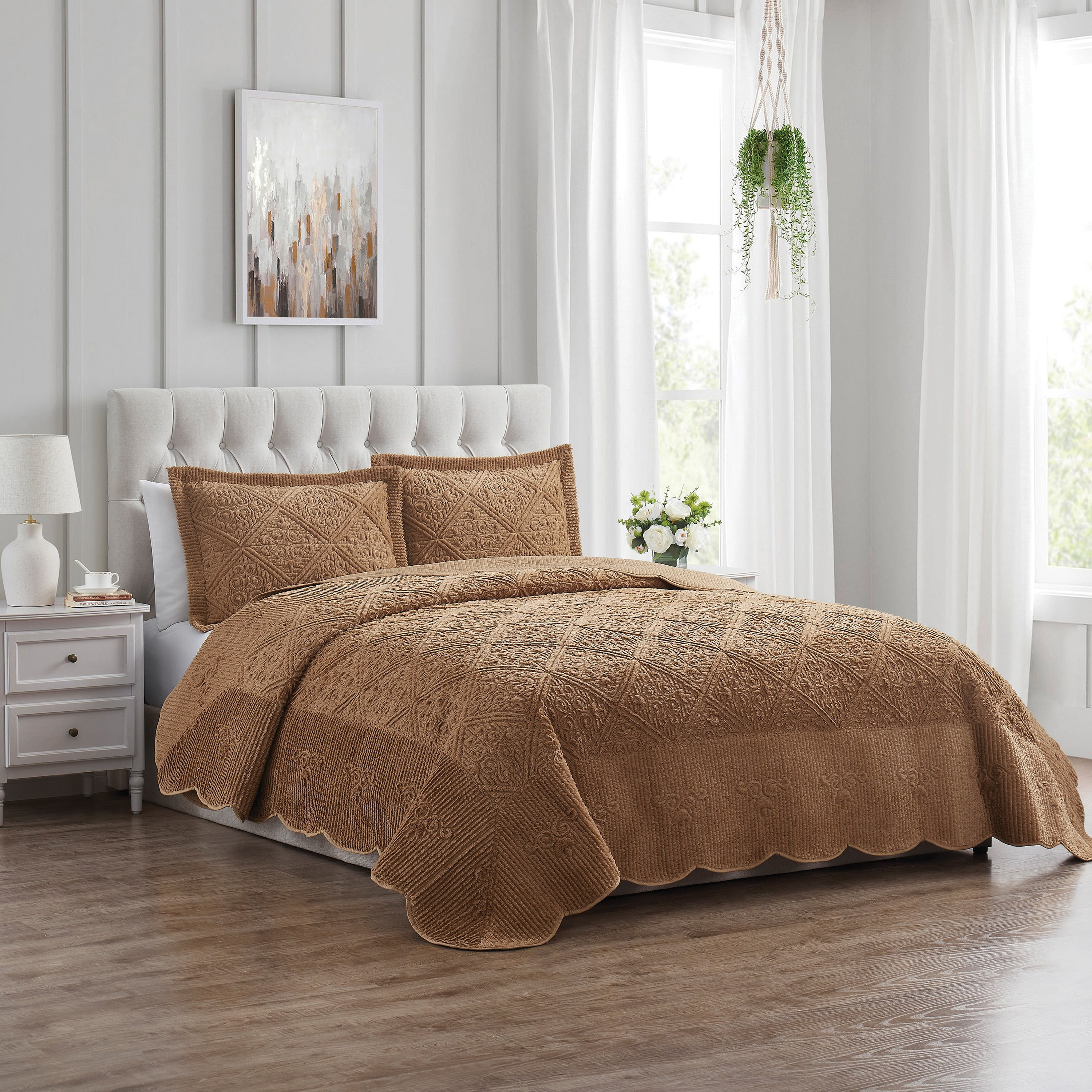 VCNY Home Westland 3-Piece Caramel Solid Tile Bedspread Set, Queen, Adult, Unisex