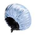thumbnail image 3 of Women's Satin Sleep Cap, Double Layer Silky Fabric with Adjustable Back Buttons, Hair Protection Bonnet for Nighttime, Preventing Frizz and Breakage Light Blue, 3 of 4