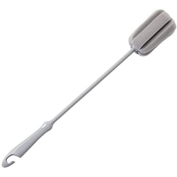Cepillo para botellas, cepillo multifuncional de mango largo para limpiar botellas, cepillo de esponja para lavar vasos de vidrio y agua de cocina con gancho para colgar, 14,96 x 1,96