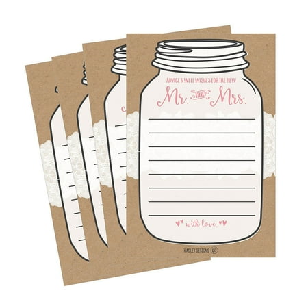 Good Luck Wishes Cards - 50 4x6 Rustic Wedding Advice & Well Wishes For The Bride and Groom Cards, Reception Wishing Guest Book Alternative, Bridal Shower Games Note Card Marriage Advice Bride To Be, Best Wishes For Mr & Mrs