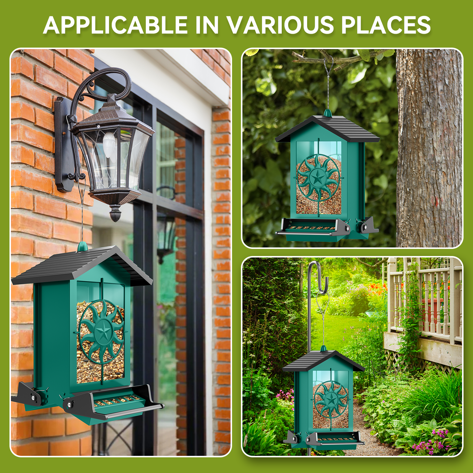 Squirrel Proof Bird Feeder for Outdoors Hanging, Metal Wild Bird Seed Feeder with Bilateral Weight-Activated Perches, 5LB Large Capacity Wild Bird Feeders for Outside Finch, Cardinal, Blue Jay