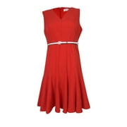 Calvin Klein Women's Textured Seam Belted V-Neck Dress