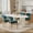 Teal, variant on Katboc 63in Dining Table with 4 Upholstered Chairs, Modern 4-8 Person Kitchen Set, Thick Wave Legs and Farmhouse Design for Home Dining Room, Cream and Beige