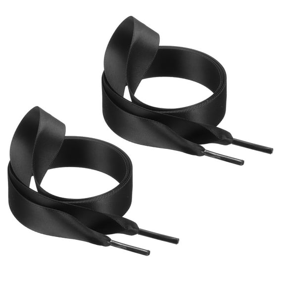 55" Satin Ribbon Shoelaces, 3/4" Wide Silk Flat Shoe Laces Shoestring Silky Sneakers Shoelaces for Girls Women Shoe Decoration, Black