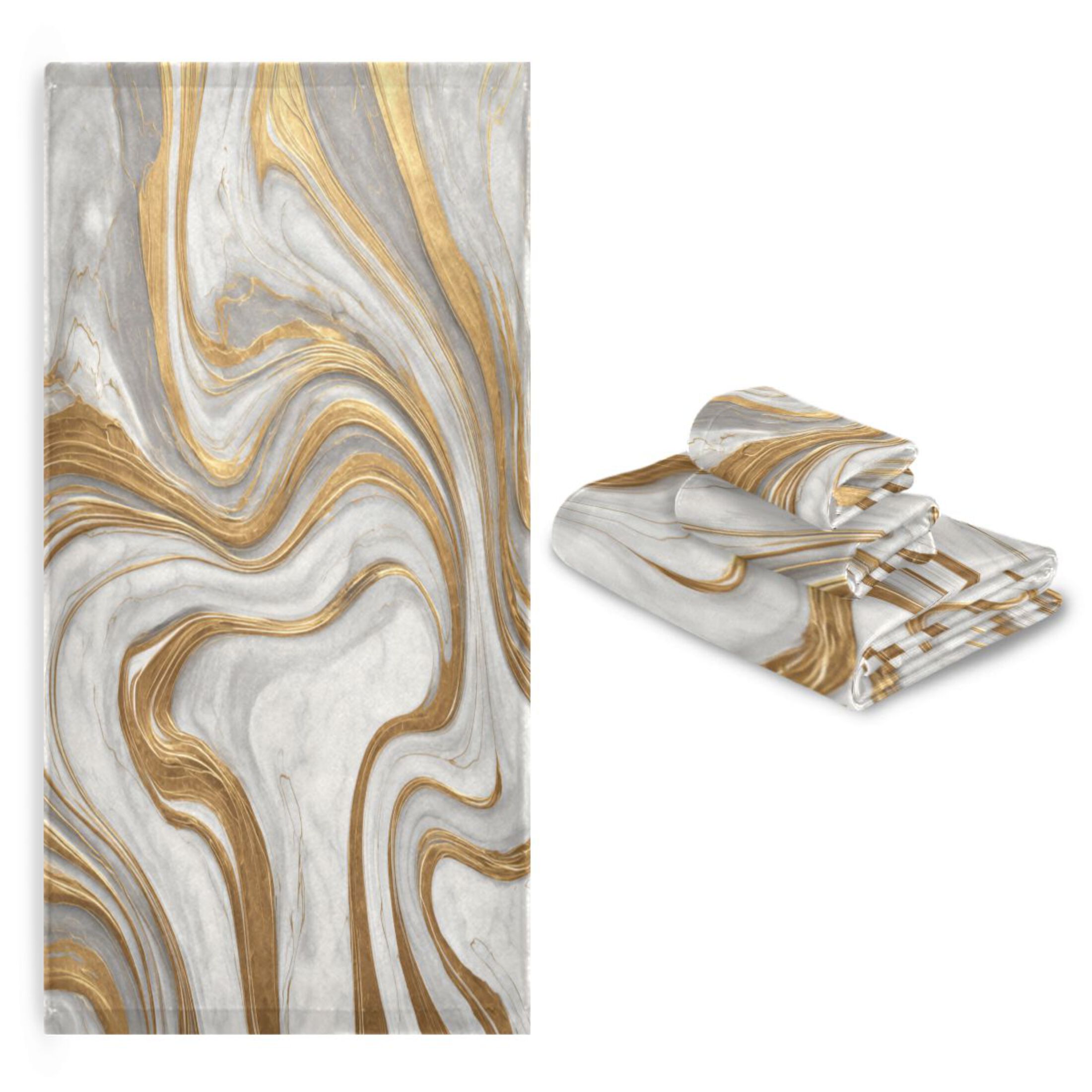 3 Sizes of Towel Sets Including Bath Towel Hand Towel and Washcloth for Daily Use Gold and White Marble