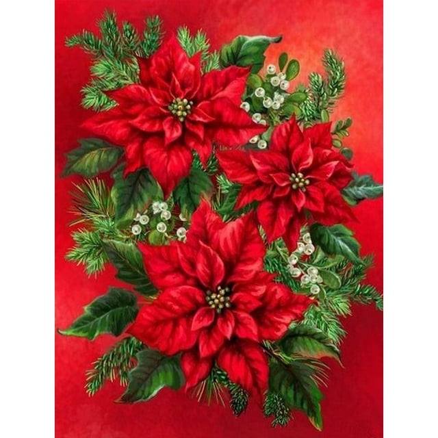 5D DIY Navidad Poinsettia Del 30x40cm