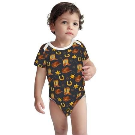 

Kdxio Wild West Golden Horseshoe Pattern Unisex Baby Cotton Short Sleeve Bodysuits-3 Months