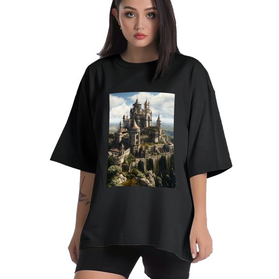 Plus Size Shirt for Women Black Tops for Women Short Sleeves Shirt for Women Castle (56） T Shirt Crewneck Shirt for Women XS