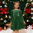 thumbnail image 7 of Nskgu Girls Long Sleeve Dress Velvet Crew Neck Bow Back Holiday Party Christmas Dresses, 7 of 7