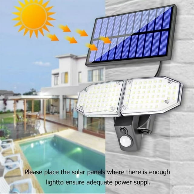 Lámpara Solar de Pared, Lámpara de Tres Cabezales, Farola Inteligente Led/Cob de Doble Cabezal con Inducción, Lámpara Giratoria de Alta Luminosidad para Patio o Jardín.