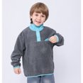 thumbnail image 5 of Kids Fleece Sweatshirt Soft Warm Color Block Half-Button Top Stand Collar for Boys&Girls Cozy Winter Layering Piece,Dark Gray,110, 5 of 8