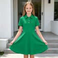 thumbnail image 2 of OJSFQUFP Girls Comfortable and Breathable Summer Dress Fashionable and Casual Solid Color Short Sleeved Dress, 2 of 6