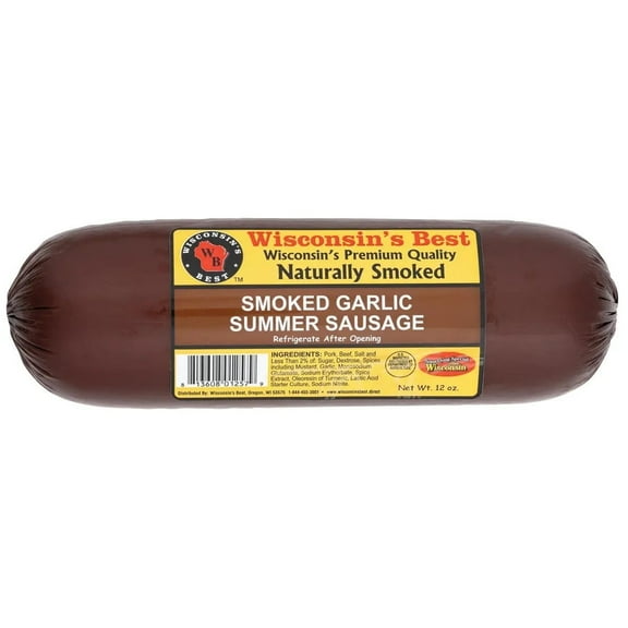 Wisconsin's Best - Garlic Smoked Summer Sausage, 12 oz | Shelf Stable, Keto Friendly, High Protein, Low Sugar, Low Carb | Summer Sausage | Great for Charcuterie