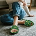 thumbnail image 3 of COEQINE Dinosaur Skeleton Green Fluffy Slippers for Women, Open Toe Fluffy Sandals Cute House Slides Foldable Washable Slip On House Shoes Quiet Slippers for Hardwood Floors, 44-45, 3 of 7