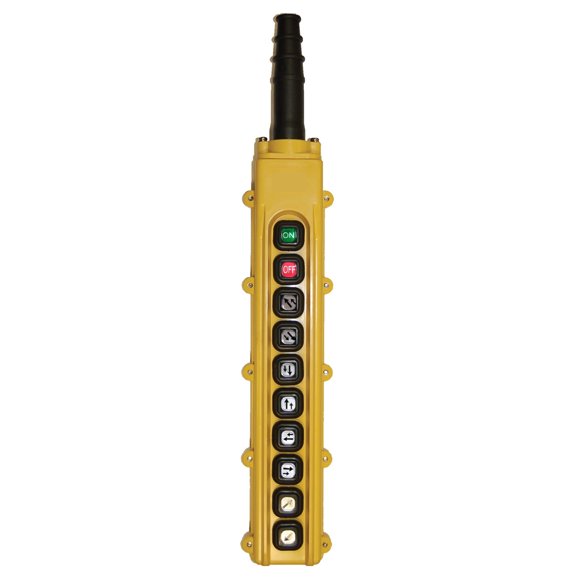 B-85-A3: 10 Button Pendant Station. On / Off / 2 x 1 Speed And 6 x 2 Speed Contact Elements