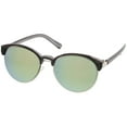 thumbnail image 2 of sunglassLA Unisex Double Nose Bridge Metal Trim Mirror Lens Round Cat Eye Sunglasses 55mm (Black-Silver / Green Mirror) - 55mm, 2 of 4