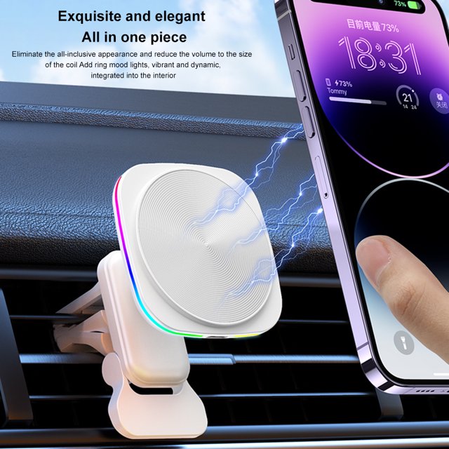 Cargador inalámbrico para automóvil Cargador de automóvil magnético de 15 W con luz LED para iPhone 12/13/14