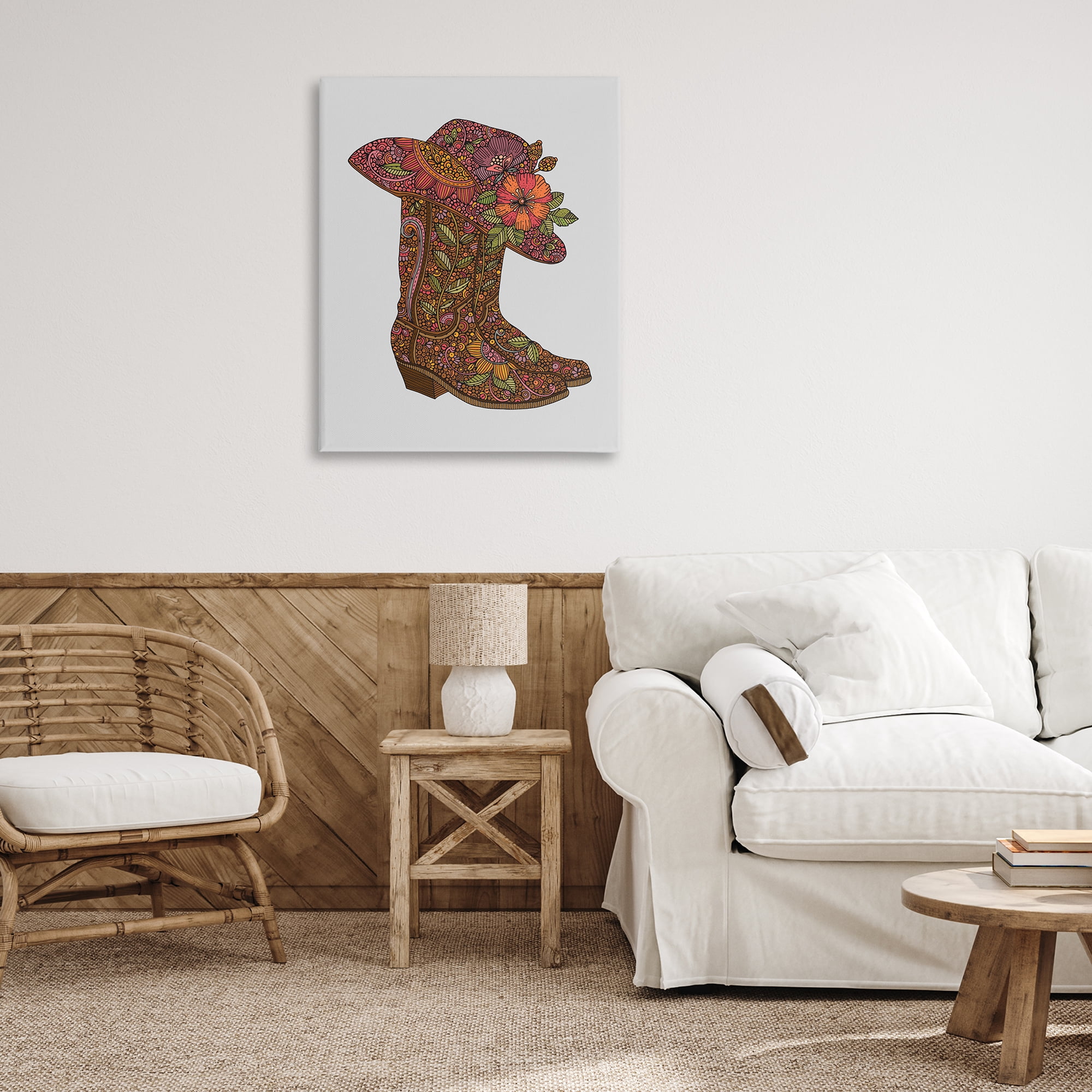 Stupell Industries Paisley Cowboy Boots Botanical & Floral Painting Gallery Wrapped Canvas Art Print Wall Art, 30 x 40
