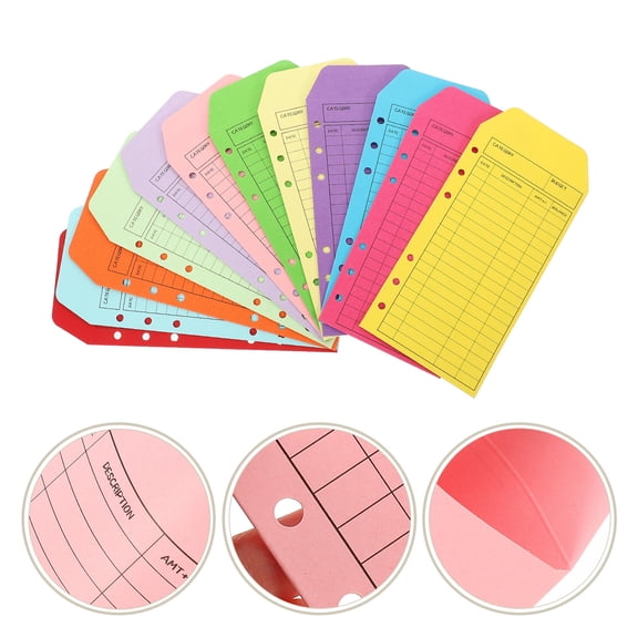 OFFIGAM 12Pcs Cash Envelopes for Budgeting Assorted Color Paper Binder