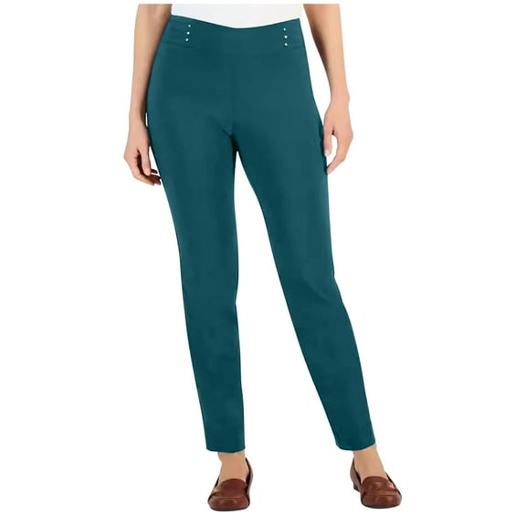 ClodeEU Women's Pull on Dress Pants,Stretch Elastic Waist Slim Fit Pant ,Comfort Casual Work Pants Green,Womens Plus S