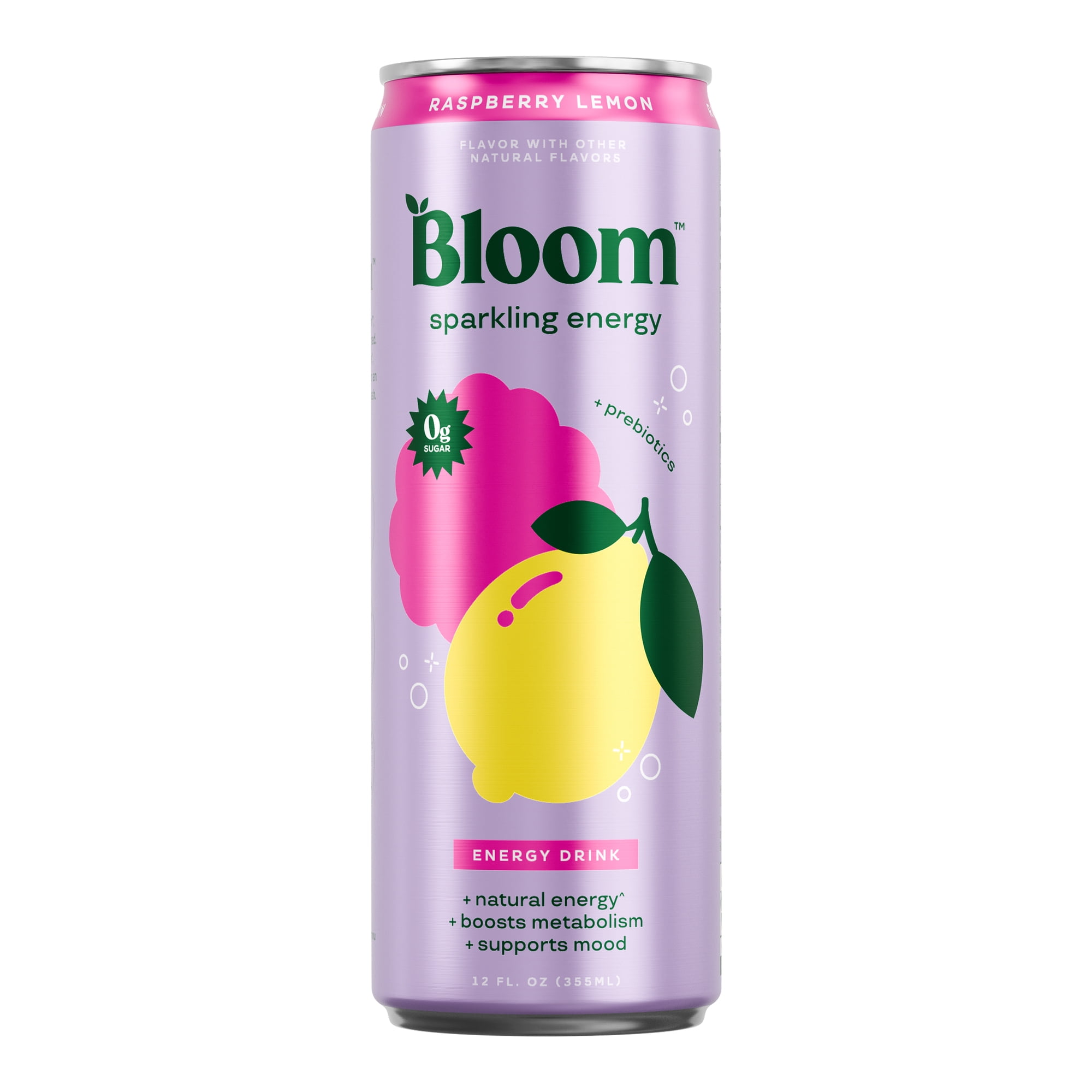 Bloom Nutrition Sparkling Energy Drink, Raspberry Lemon, 12 fl oz Single Can