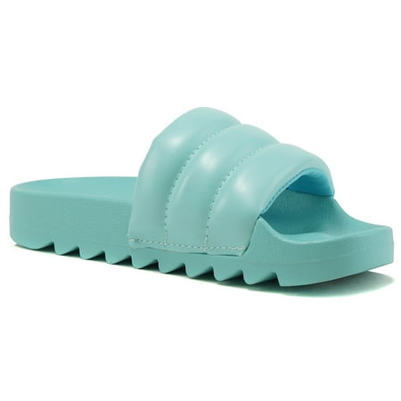 

Soda Shoes Women Flip Flops Basic Plain Slippers Slip On Sandals Slides Casual Peep Toe Footbed Beach Single Plush Between-S Blue Teal 11