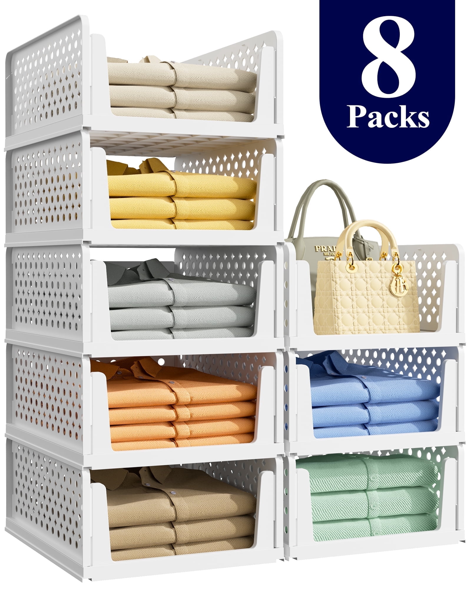 Kitsure 8-Pack Closet Organizer Drawers, Stackable, Gray photo 1