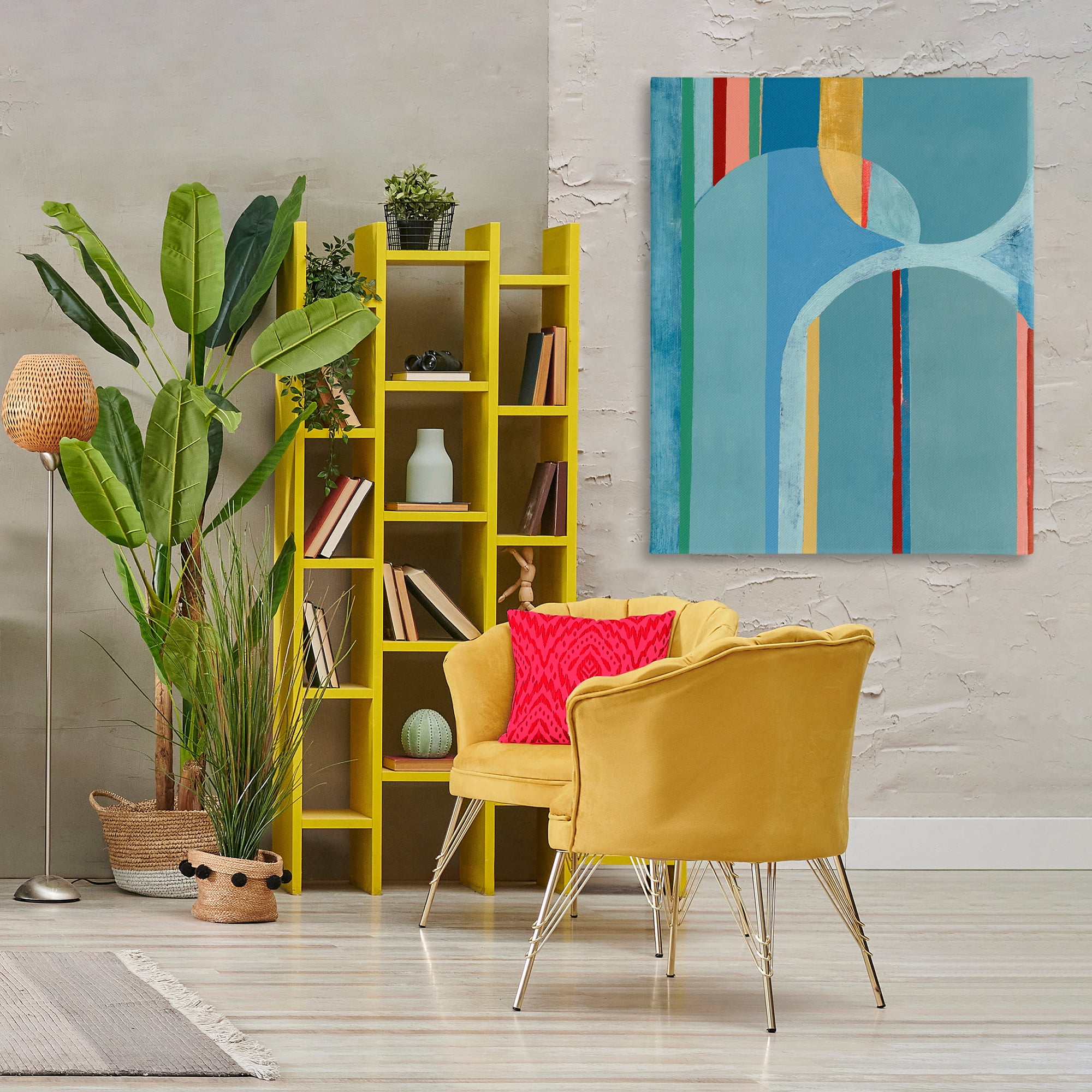 Stupell Industries Funky Blue Arches Abstract Painting Gallery Wrapped Canvas Art Print Wall Art, 36 x 48