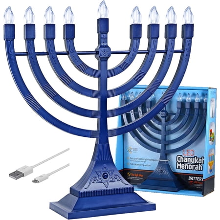 Zion Judaica LED Menorah, Blue, Battery or USB Powered