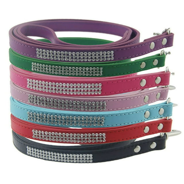 115cm Long Faux Leather Dog Leash Bling Rhinestone Puppy Pet Walking Lead Rope