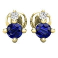 thumbnail image 2 of Dazzlingrock Collection 3mm Round Blue Sapphire & White Diamond Screwback 2 Stone Stud Earrings for Women (0.05 ctw, Color I-J, Clarity I1-I2) in 14K Yellow Gold, 2 of 6