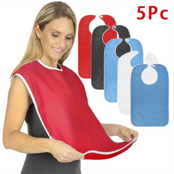 5pcs Terry Cloth Adult Bibs, Reusable Clothing Protectors, Suitable for Seniors, Stain Resistant Diet Cloth, apron for Eating, Adult Specific Neck Care Bib
