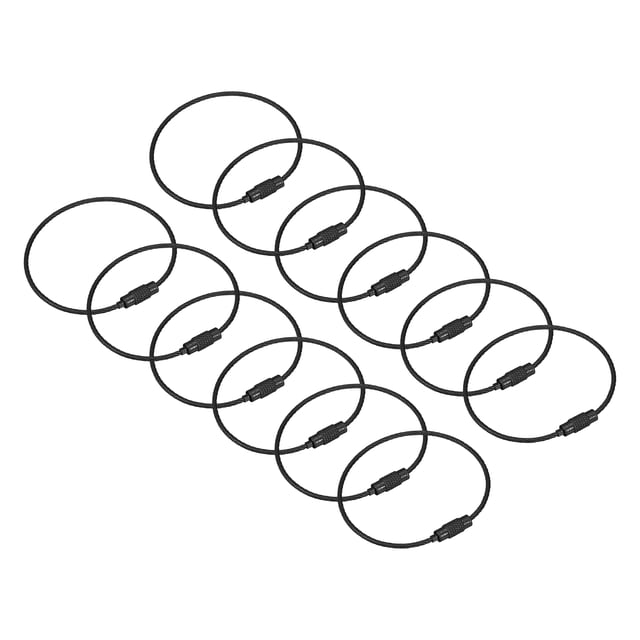 Unique Bargains 12Pack Cable Key Rings, 6-inch(155mm) Wire Keychain Twist Loops, Black