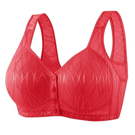 Womens Daisy Bra  Clearance Front Closure Wire-Free Support Full Figure Bra Comfort Convertible Workout Bras for Women Red 46