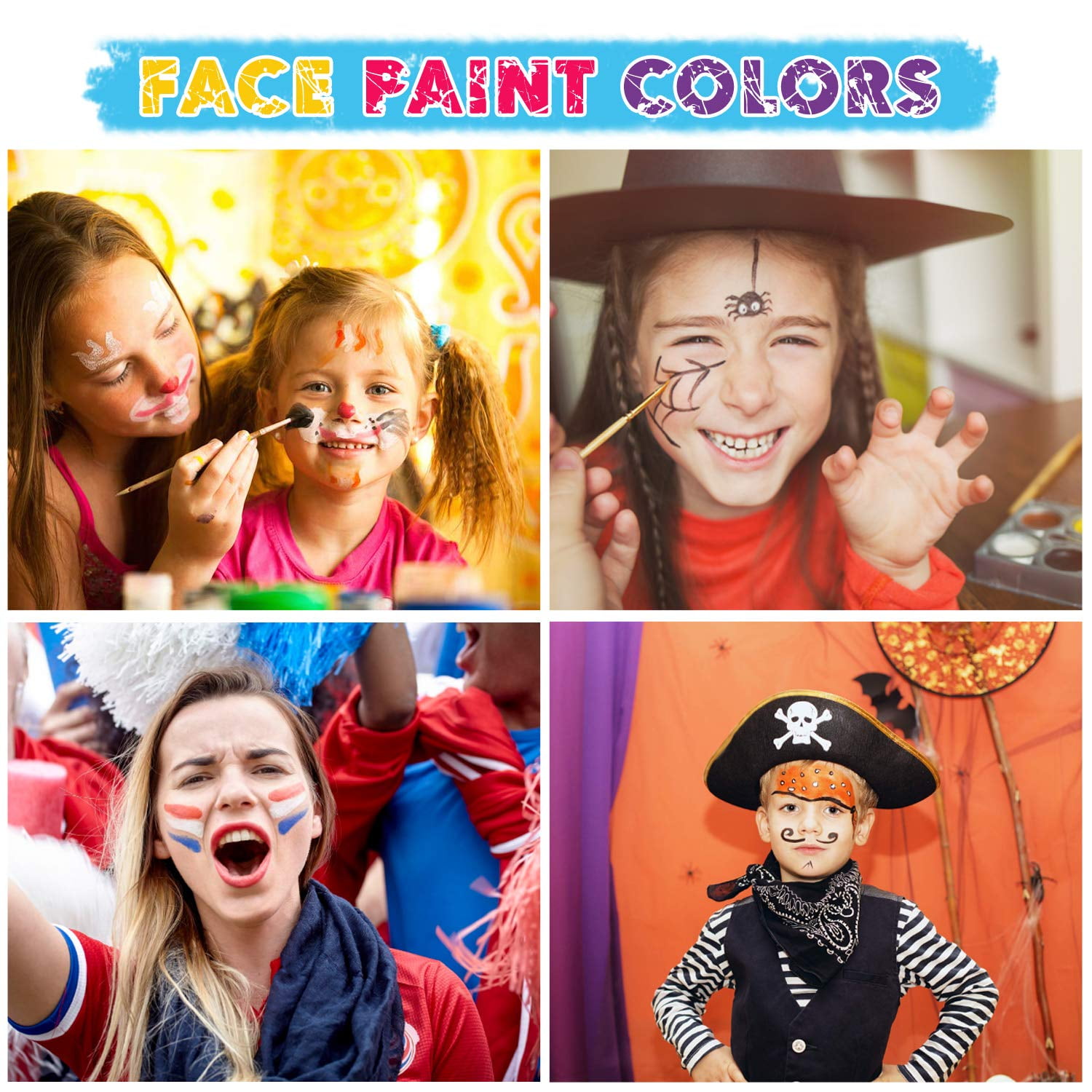 Maydear Face Paint Kit for Kids with Safe and None Toxic Water Based 10Color Palette+2 Glitters, Gold