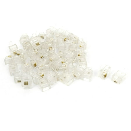 Telephone Socket Connection - Unique Bargains Telephone Cable Parts 6P4C RJ11 Plug Jack Connector Socket Clear 50 Pcs