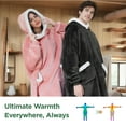 thumbnail image 3 of Cozy Comfort Wearable Blanket Hoodie, Sherpa Hoodie Blanket with Giant Pocket, Warm&cozy, Standard, Grey Black, 3 of 6