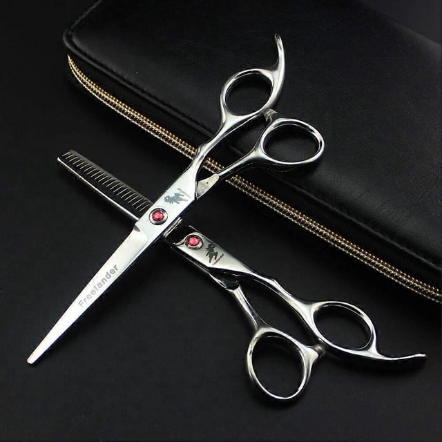 Juego de tijeras de corte y entresacado de 15 cm (6 pulgadas) – Tijeras de peluquería profesionales para hombres, mujeres y niños, color rosa.